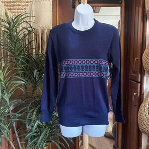 Vintage Fair Isle Nordic Sweater S | Navy Pink Apres Ski Retro Winter Knit 90s